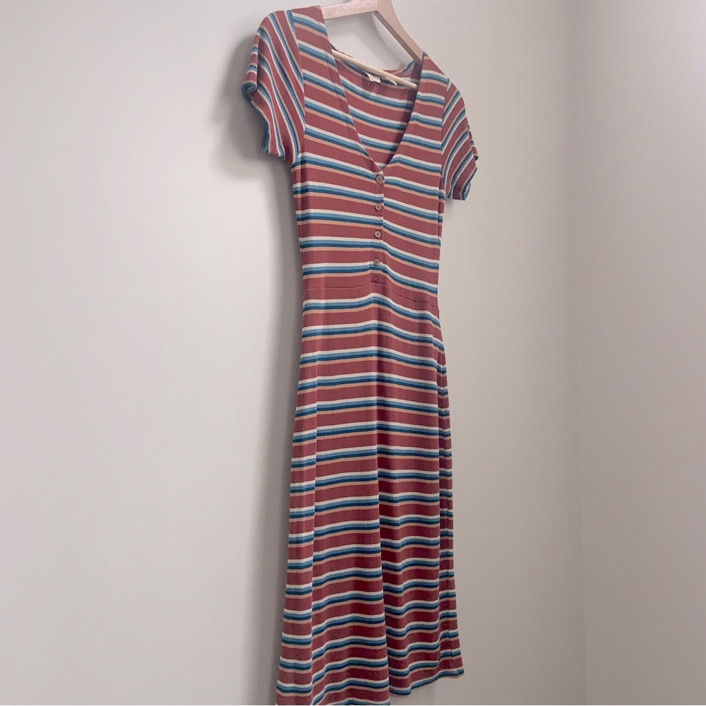 Roxy, rust blue white and orange striped dress in XS